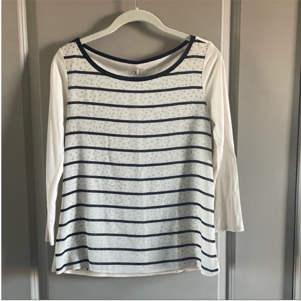LOFT - cream and black shirt. 3/4 length sleeve. Only worn a few times.
